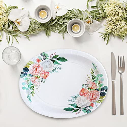 Boosolo Floral Party Supplies Oval Paper Plates,12X10 In Spring Disposable Plates,Floral Design Serving Dish Tray For Girl Baby Shower Mothers Day Spring Flowers Decor … #TOP3