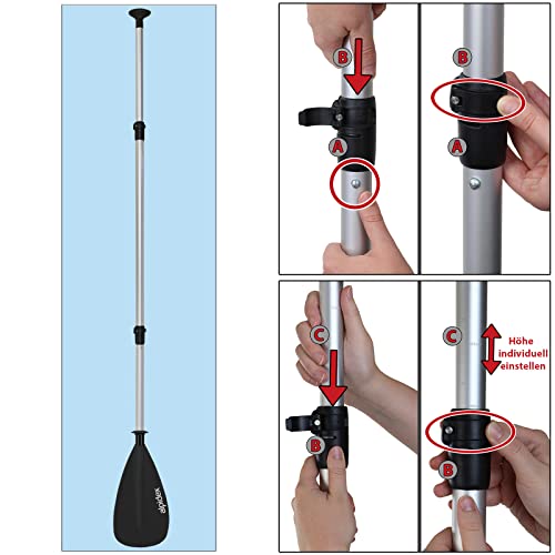 Foto von ALPIDEX 2 in 1 Paddel SUP Kajak Verstellbar Leicht Doppelpaddel Teleskoppaddel 160-207cm Aluminium Stechpaddel Stand Up Paddle Board Kajakfahren, Farbe:schwarz