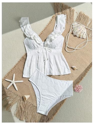 Women's 2 Piece Tummy Control Tankini Swimsuits Ruffle V Neck Tie Front Bathing Suit Swimwear3