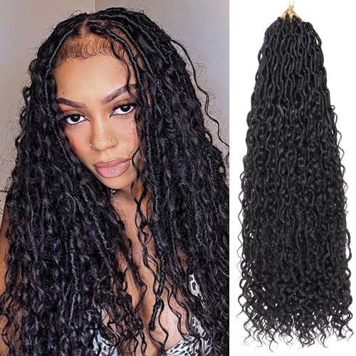 ZRQ 8 paquetes de cabello de ganchillo Goddess Locs de 24 pulgadas de pelo sintético bohemio negro, trenzas bohemias preenlazadas, trenzas bohemias