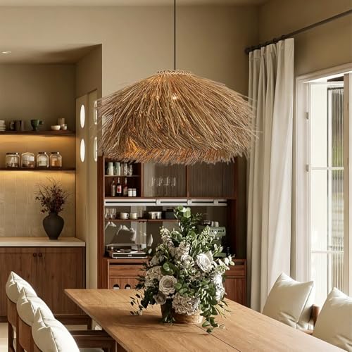 Suspension chapeau rotin fait main - Luminaire bohème chic haut de gamme