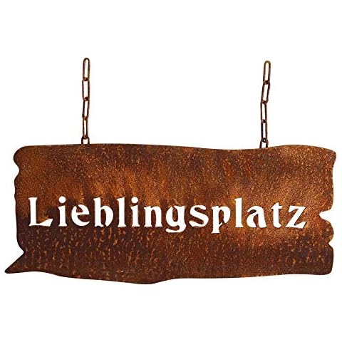 Manufaktur-Lichtbogen Rost Hängeschild Lieblingsplatz Edelrost Gartenschild Metall Cover