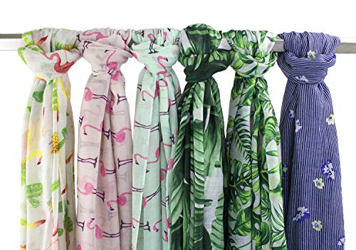 Stylesilove Womens Cozy Tassels Oblong Cotton Scarf Lightweight Shawls Wrap (Palm Leaf/Green) #TOP7