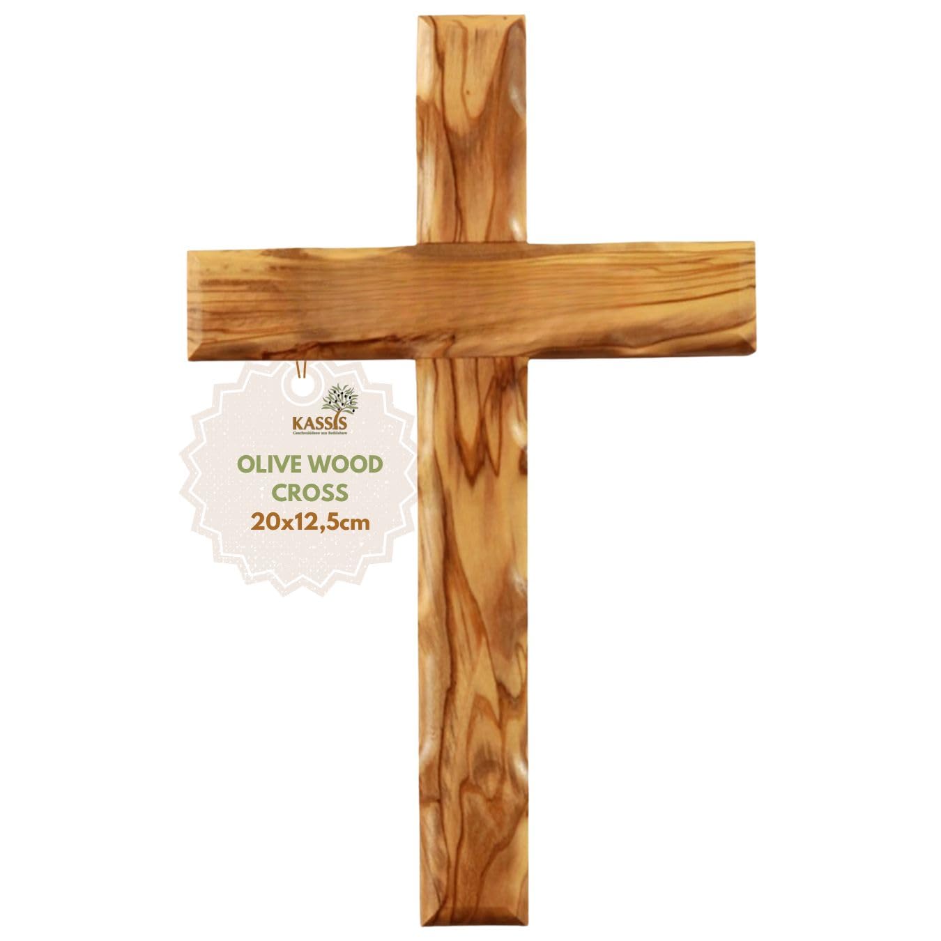 KASSIS Olive Wood Hanging Wall Crucifix, Simple Design 20 cm, Handmade Cross from Bethlehem, Confirmation - Image 2