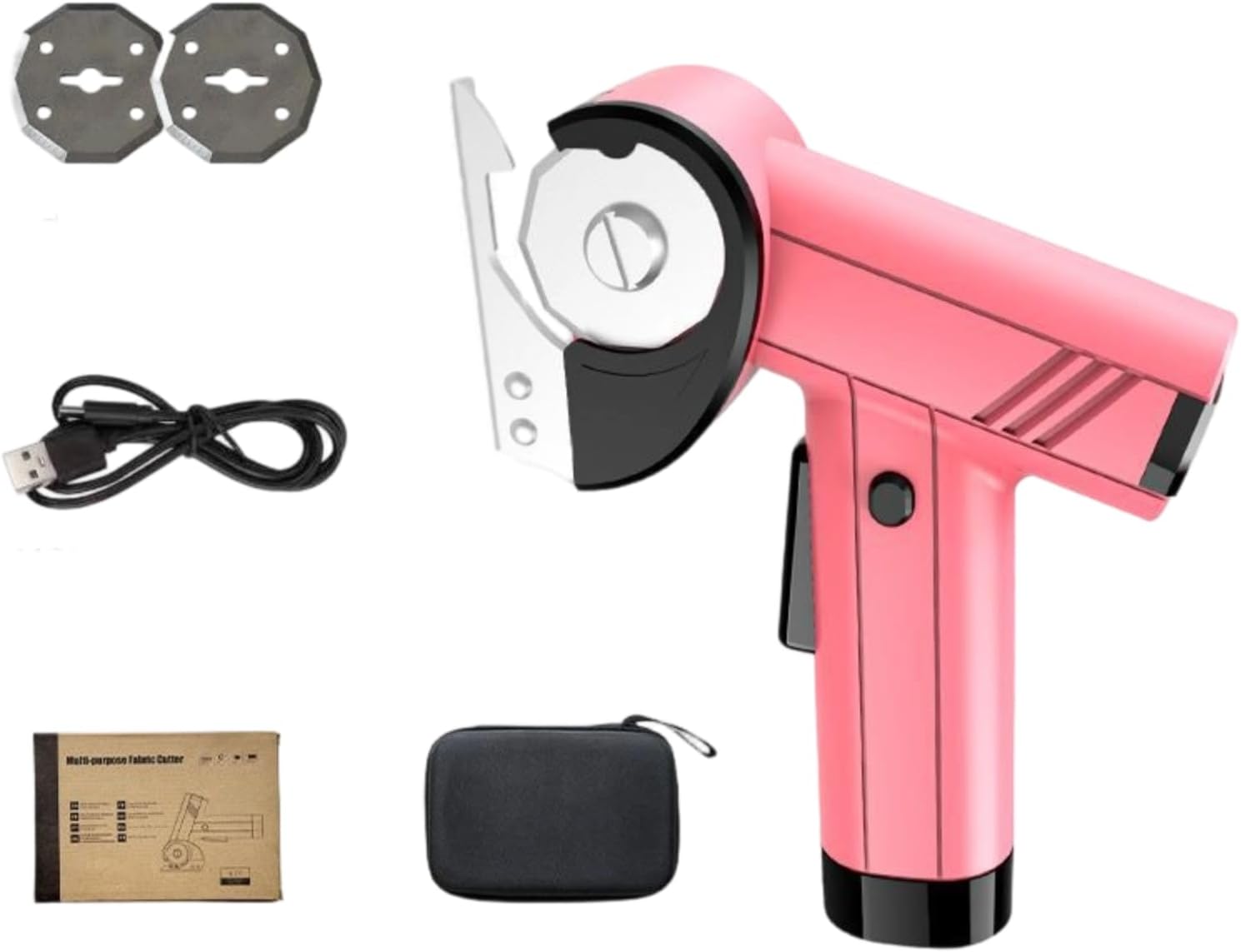 Lithium Battery Fabric Shears, Electric Rotary Cutter, Yellow, SK5 Blade, Type-C Charging, Precise Line Tracking, Speed Control (Pink)