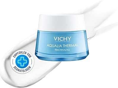 VICHY Reichhaltige Gesichtscreme für trockene bis sehr trockene Haut, Aufpolsternd und beruhigend, 48 Stunden Feuchtigkeit, Mit Hyaluron und pflanzlichem Zucker, Aqualia Thermal, 50 ml
