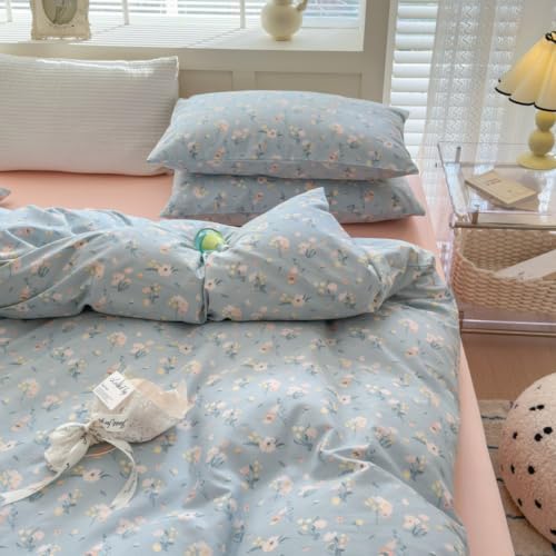 Freyamy Blumen Bettwäsche 135x200 Blau Rosa Floral Aesthetic Bettwäsche Set – Ansicht 3