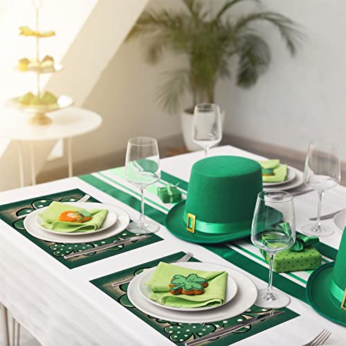 St. Patrick's Day Placemats Set Of 4,12X18 Inch Green Shamrock With White Dots Heat-Resistant Place Mats,Green Irish Table Decors For Seasonal Farmhouse Kitchen Dining Holiday Party #TOP3