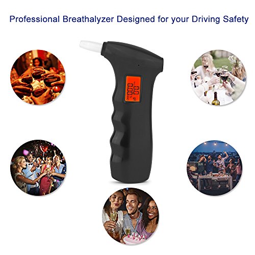 Breathalyzer, Portable Breathalyzer Alcohol Tester, Digital Alcohol Tester with LCD Display & 5 Mouthpieces, Black