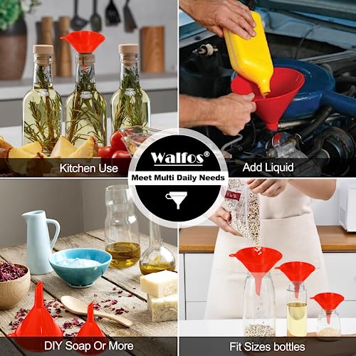 image for walfos 4pcs Kitchen Plastic Funnel (NO BPA),Automotive Funnel for Liqu