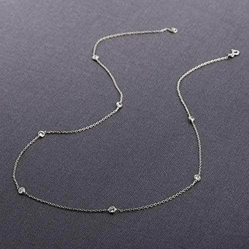 Women's Necklace - 925 Sterling Silver By the Yard Station Bezel Set Crystal Delicate Link Chain Necklace3
