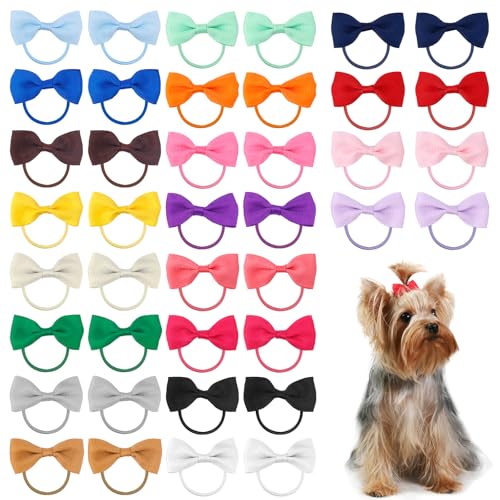 Fukaisu 40 Stück Kleine Haarschleifen für Welpen, Mehrfarbiges Polyester Haarschleifen Hunde mit...