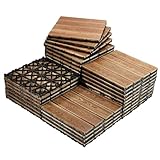 20 Piezas Pisos de Madera Carbonizada para Exterior (30x30cm) Deck Impermeable para Jardín, Terraza, Balcón o Interior,...