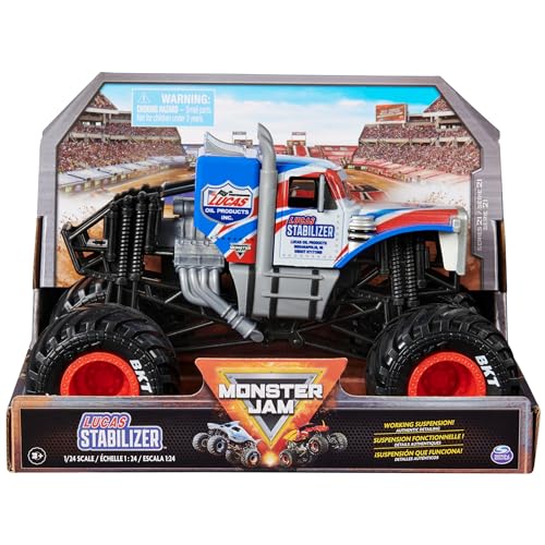 Image of Monster Jam Lucas Stabilizer Monster Truck, 1:24 Scale Die-Cast Vehicle-Chrome Rims and BKT Tread Tires for Playsets, Collectible for Fans & Birthday Parties, Kids Toys Ages 3+