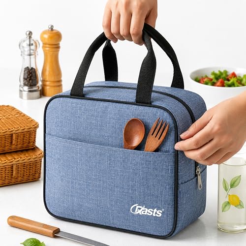 Image of Crasts Insulated Travel Lunch Bag for Office, School & College Waterproof Thermal Tiffin Bag for Men, Women & Kids | Small Lunch Carry Bag with Front Pocket for Picnic Daily Use Lunch bag (Light Blue)
