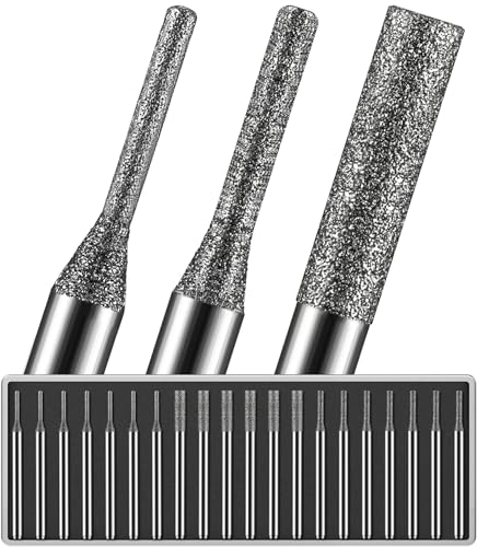 20Pcs 1mm/7Pcs, 2mm/7Pcs, 3mm/6Pcs, 150-Grit Diamond Drill Bits 1/8 Shank Compatible with Dremel for Drilling Grinding Glass Stone Jewelry Metal Diamond Tip