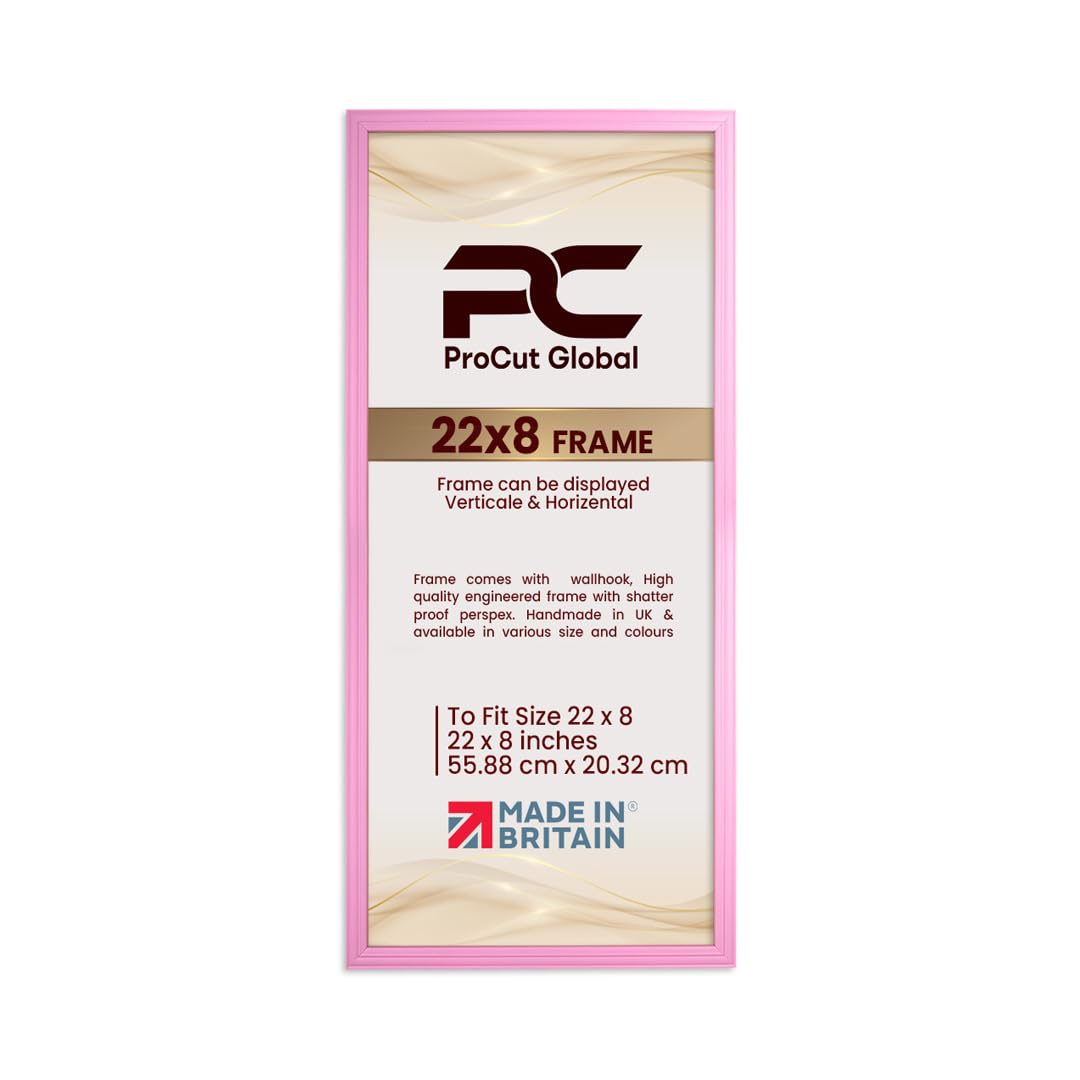 Procut Global 22x8 Pastel Pink Picture Frames - Classic Wooden Photo Frame with Shatterproof Perspex for Wall or Tabletop - Perfect for Posters, Certificates & Prints - Sizes & Colors Available