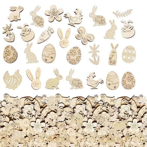 200 Stück Streudeko Ostern, Ostereier Holz, Streuteile Holz Osterhasen Dekorationen Ornamente Ostern Konfetti Ostern Holzspan Geschenketikett Hasen- Hölzern Anhänger