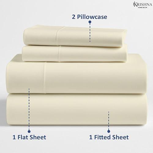 Miniatura 4 de Juego de sábanas de 600 hilos 100% algodón egipcio, juego de sábanas tamaño Queen, juego de sábanas de 4 piezas, sábanas Queen de 15 pulgadas de