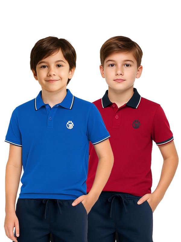 Image of Aventura Boys Polo T-Shirt Combo Pack of 2 - 100% Cotton Half Sleeve Collar T-Shirts for Boys (Age 5-12 Years)