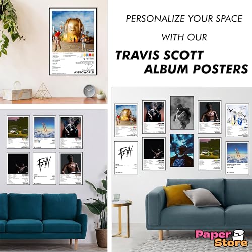 Image of Thepaper9store Pack of 10 -Travis Scott Music Album Art Wall Posters 8.2x11.8 inch Adhesive Tape Attached Wall Decor, Music Poster, Wall Art For Bedroom, Living room, Office (Travis Scott)