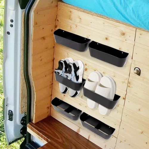 TOWEBOORY 6pcs Wall Mounted Shoes Rack, Motorhome Shoe Holder Hanging Shelf for Shoes Storage Self Adhesive or Drilling 2 Ways Installation Door Shoe Hangers Slipper Storage for Caravan
