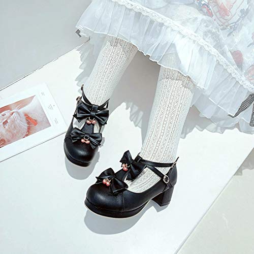 VOKLIN Women's Girls Sweet Bow Lolita Mary Janes Pumps T-Strap Platform Block Mid Heels Oxford Dress Shoes3