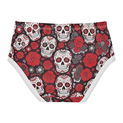 Cotton Toddler Underwear Floral Bright Skulls Vibrant Red Floral Girl Panties Cute Flower Briefs Girls Undies 2t2