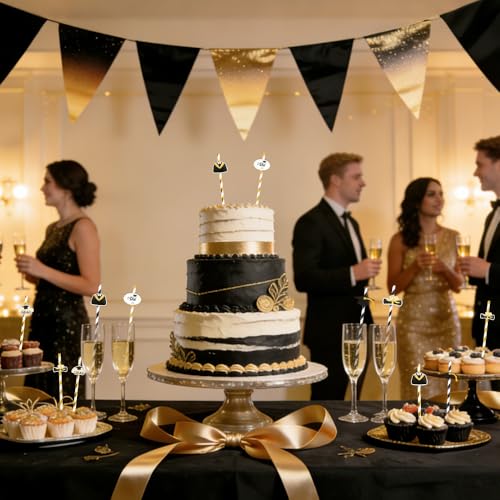 24 pitillos de papel para graduación negro y dorado miniatura 4