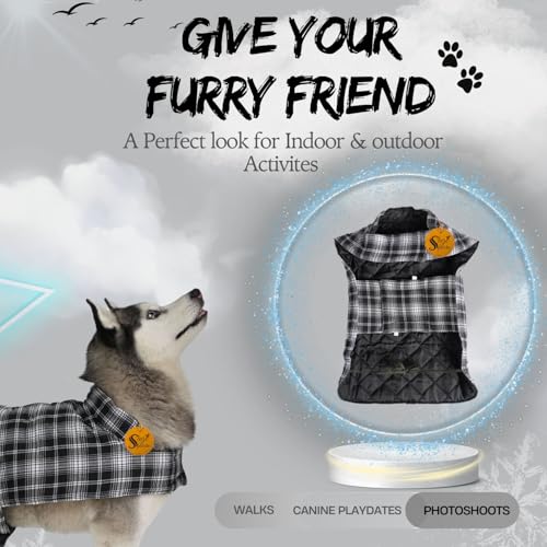 Image of Sage Square Winter Coloured Dog Coat - All-Weather Protection, Windproof, Waterproof Cozy Fleece Lining, Adjustable Straps, Durable Construction, Stylish, Comfortable, Jacket (Black & White, XX-Large)