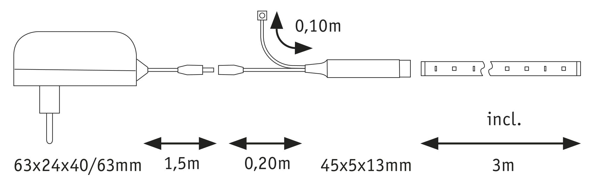 Paulmann 78887 Strip LED Set 3 m Dynamic Rainbow RGB IP20 12V DC incl. 1x5 Watt dimmerabile bianco plastica 5 W, 3m