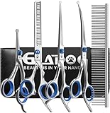 Dog Grooming Scissors Kit with Safety Round Tips, GLADOG Professional 6 in 1 Grooming Scissors for Dogs, Sharp and Heavy-duty Dog Grooming Shears for Dogs Cats Pets