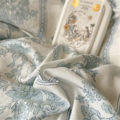 Parure de lit housse de couette 150x200cm coton lavé à volants en dentelle