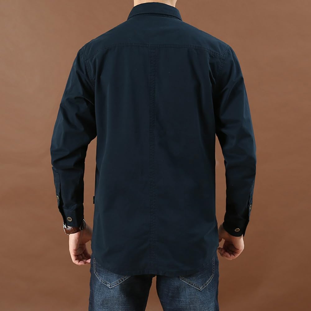 Camisas de Trabajo de Algodón para Hombre, Camisa de Militar de Manga Larga con Botones Ropa Cargo, 2 Bolsillos, Regular Fit para Pesca, Tala, Senderismo, Caza