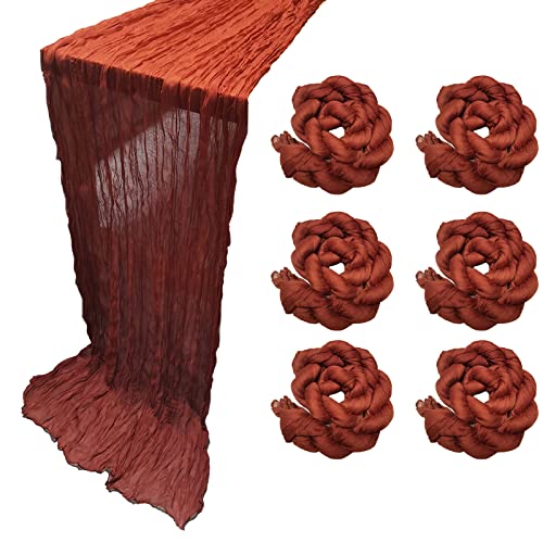 MorroMorn Terracotta Cheesecloth Table Runners 6 PCS, Sheer Cheese