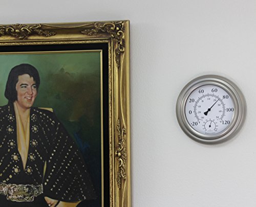 Bjerg Instruments 8" Satin Nickel Finish Decorative Indoor/Outdoor Thermometer and Hygrometer