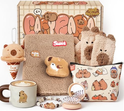 Capybara Kuscheltier Geschenke Mädchen 5 6 7 8 9 Jahre Capybara Schulsachen Tasche & Plüsch Notizbuch & Becher & Socken Spielzeug für Kinder Geburtstag Geschenke Mädchen Jungen Geschenk 6-10 Jahre