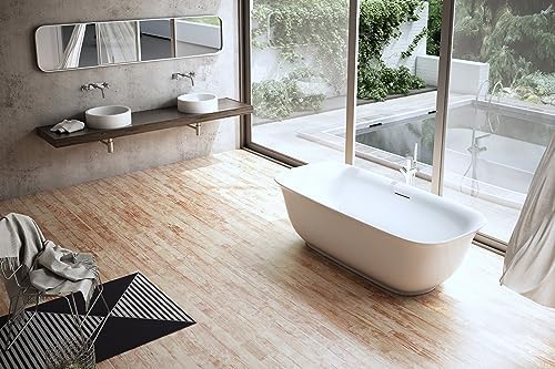 Miniatura 5 de Yinzanw Bañera acrílica de 59 pulgadas, cubierta de grifo de bañera independiente, certificado cUPC, drenaje extraíble integrado con acabado blanco