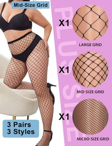 Buauty Plus Size Fishnet Stockings for Women - 3 Pairs Sexy Fishnets Tights, Halloween Fish Net Stockings,Gothic Clothes2