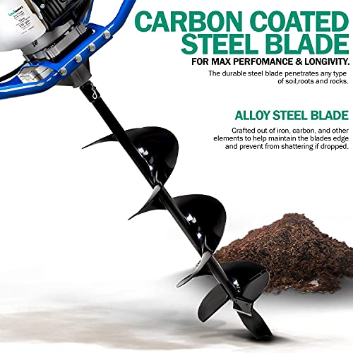 Landworks GUO021-FBA Earth Auger Power Head Heavy Duty 3Hp 52Cc 2 Stroke Gas Engine W/Steel 8 Inchx24 Inch Bit W/Fishtail One Man Post Hole Digger thumb #2
