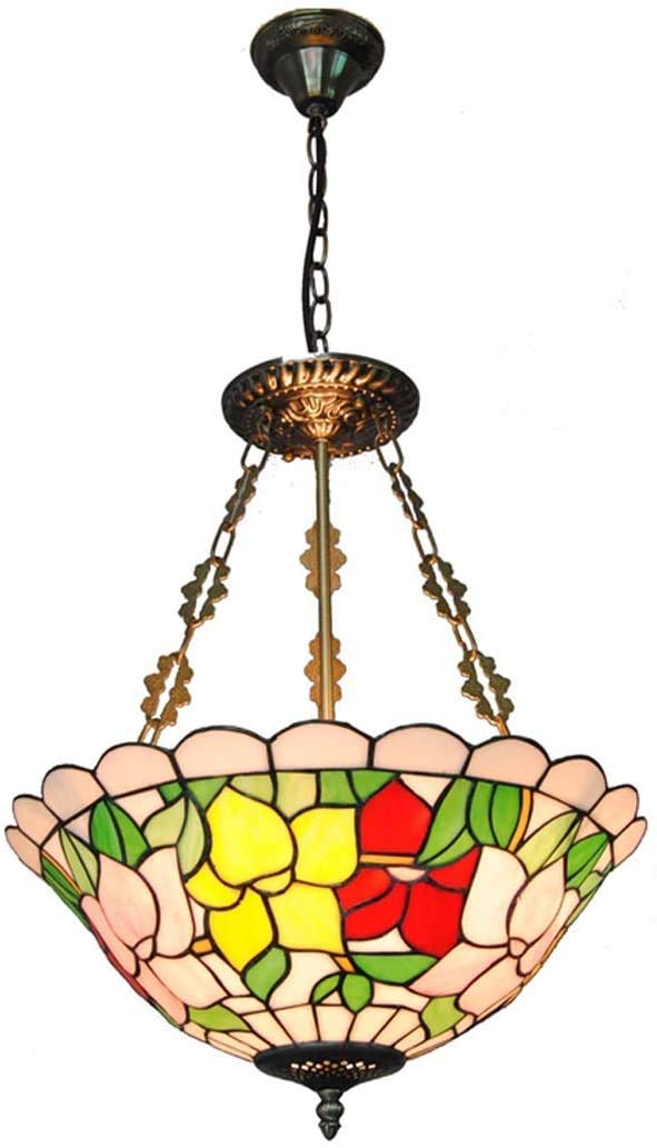HJRegaFimu Chandeliers Vintage Pendant Hanging Light With 16 Inch Shade Adjustable Stained Glass Ceiling Lamp Fixtures For Restaurant Island Hallway H Q