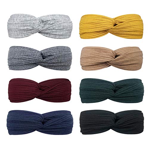 DRESHOW 8 Piezas Diademas Para Mujer Criss Cross Anudado Elástico Banda para el Cabello Stretchy Head Wrap Twisted Accesorios para el Cabello