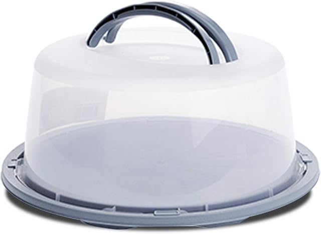 Large Plastic 35cm Cake Cheese Dome Cover Cake Carrier Plate Sealed Lockable Lid (Grey)