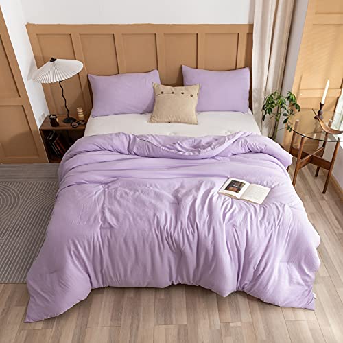 Image of ROSGONIA Lavender Comforter Set Queen, 3pcs(1 Boho Purple Comforter & 2 Pillowcases) All Season Soft Bedding Lightweight Bedspread Blanket Quilt