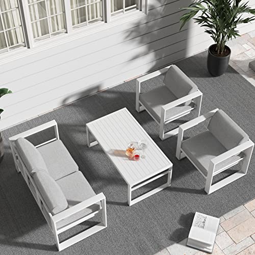 Nalupatio 4 Piece Patio Conversation Sets, Outdoor Aluminum Furniture Set Loveseat Sofa & Patio Lounge Chairs With All Weather Cushions For Patio Lawn, Garden, Backyard And Deck (White) #TOP17