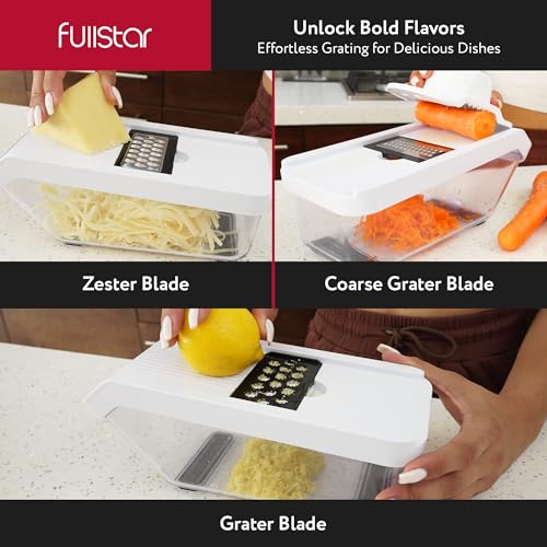 Fullstar Vegetable Chopper and Mandoline Slicer for Kitchen, Food Chopper with Container & Lid, Cheese Grater (8 in 1 - White) - Thumbnail 5