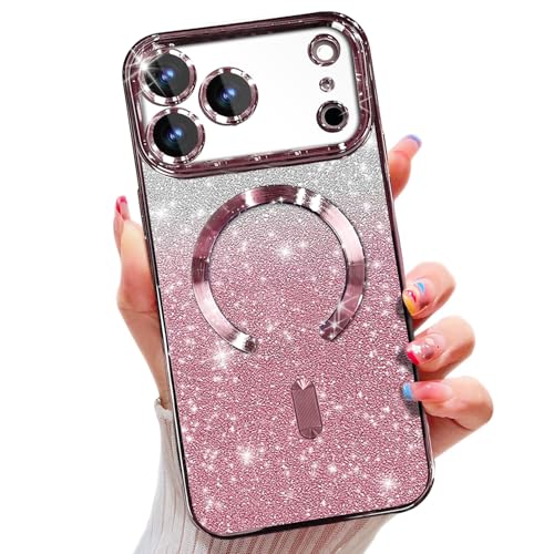 Image of Misscase for iPhone 17 Pro Max Case Compatible with MagSafe,Built-in Camera Lens Protector Full Protection Soft TPU Anti-Scratch Anti-Fingerprint Magnetic Glitter Slim Case Cover 6.9 inch Pink