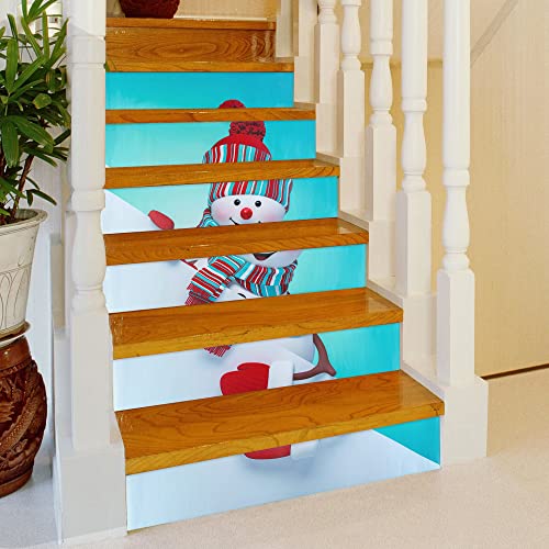 Set Of 6 Christmas Snowman 3D Stair Stickers Decals, Self-Adhesive Stair Riser Sticker Decals 39.4 X 7.1" Removable Vinyl Peel And Stick Staircase Wall Mural Stickers For Kitchen Home Steps #TOP2