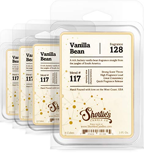 Shortie's Candle Company Vanilla Bean Wax Melts Bulk Pack - Formula 117-4 Highly Scented 3 Oz. Bars (12 Oz. Total) - Made with Natural Oils - Bakery & Food Air Freshener Cubes Collection