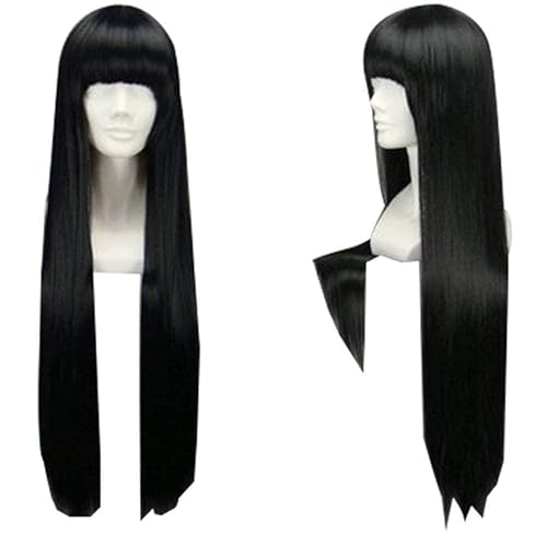 Peluca natural de pelo negro 315 pulgadas lacio para disfraces o cosplay con bandas